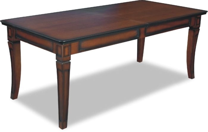 Elegant antique-style dining table with a distressed finish, coated with high-quality stain and protective acrylic lacquer resistant to high temperatures